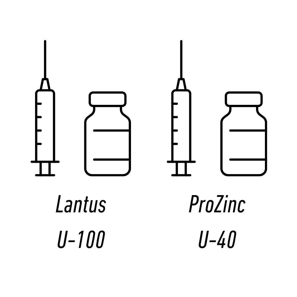 lantus u-100 and prozinc u-40 syringes.