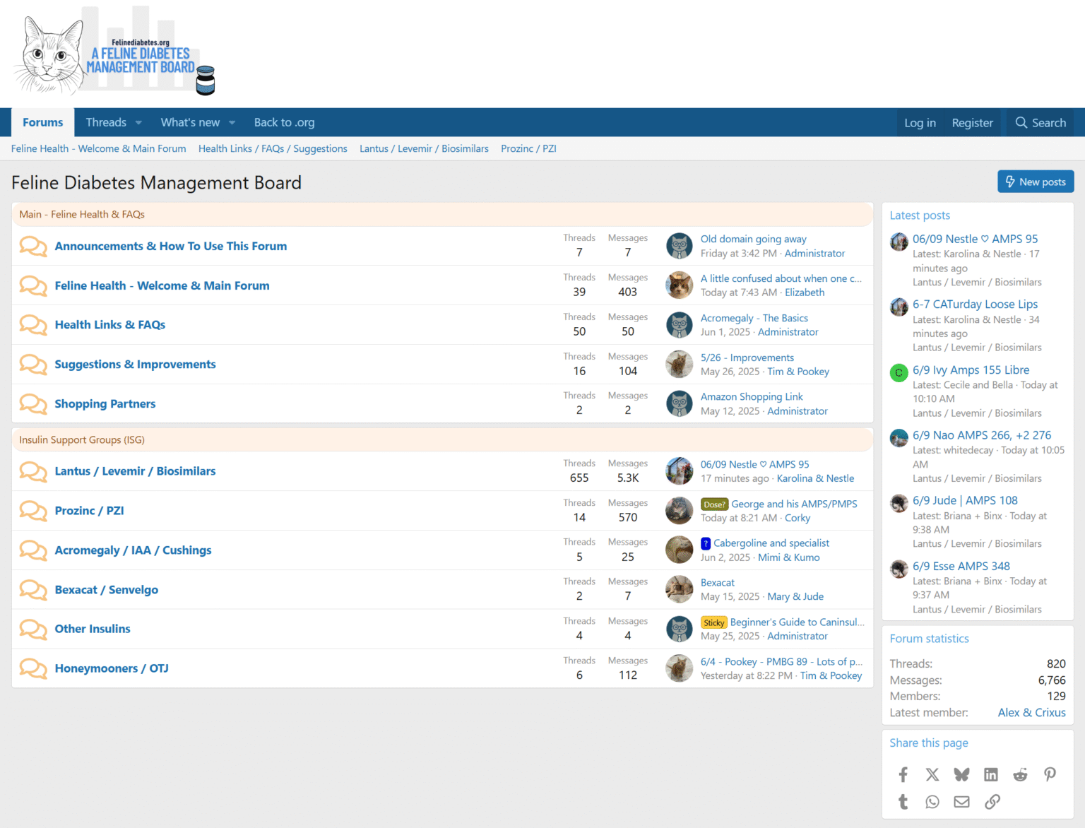 screenshot of the community forum showing the different threads.